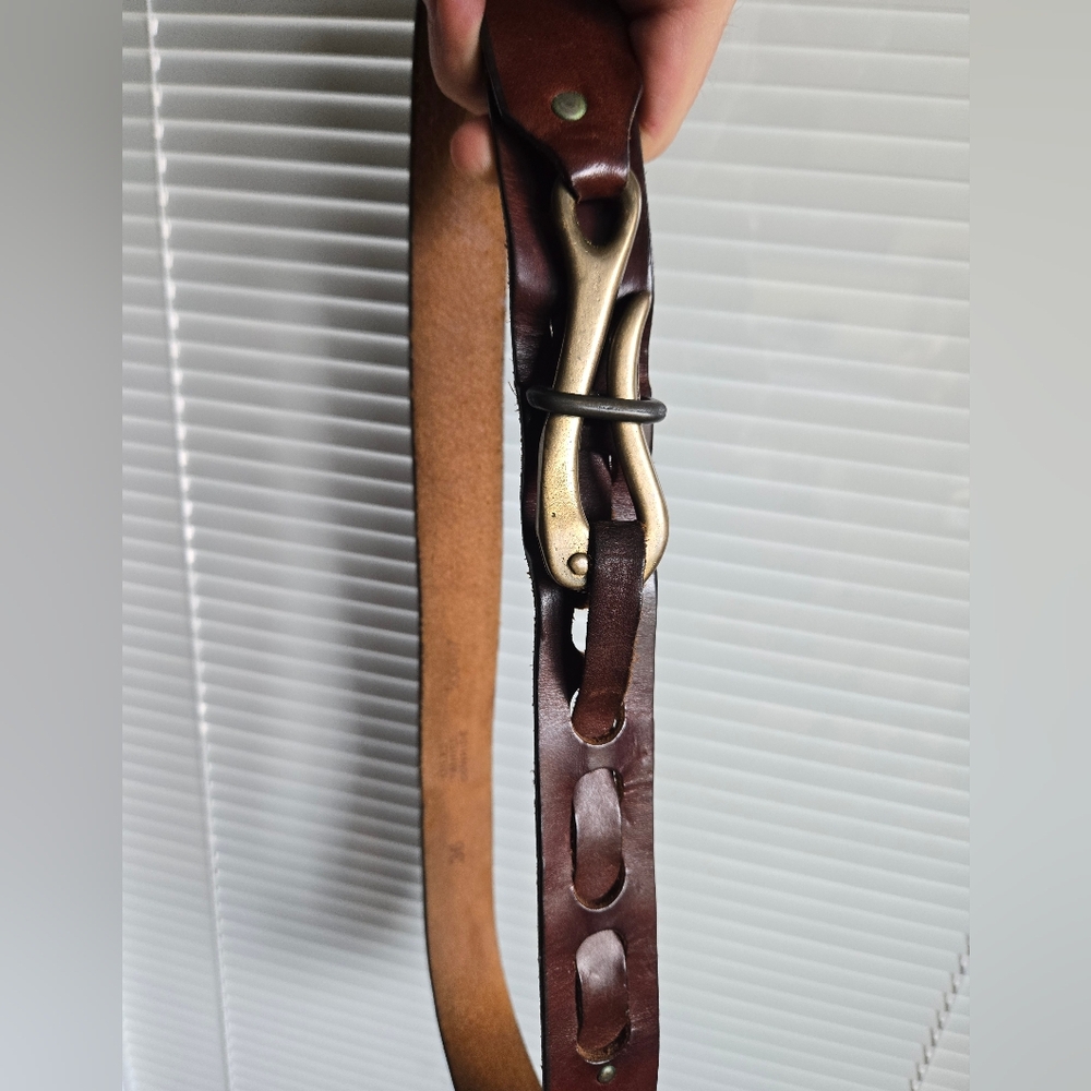 36in Vintage Brass Nautical Pelican Hook Darker Brown Leather Belt - Picture 6 of 16